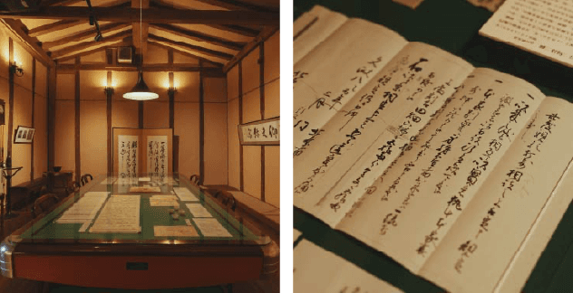 In June, Denso-gura was opened in a renovated rice storehouse as a gallery to exhibit paintings, calligraphy, artwork, and old documents that have been handed down in the Kitahara family, the founders of Shichiken.We named the gallery “Denso-gura,” meaning “place to communicate and play” with the hope that the history and culture that have been inherited along with the progress of sake brewing will long be cherished. The theme of the exhibition changes every three months.